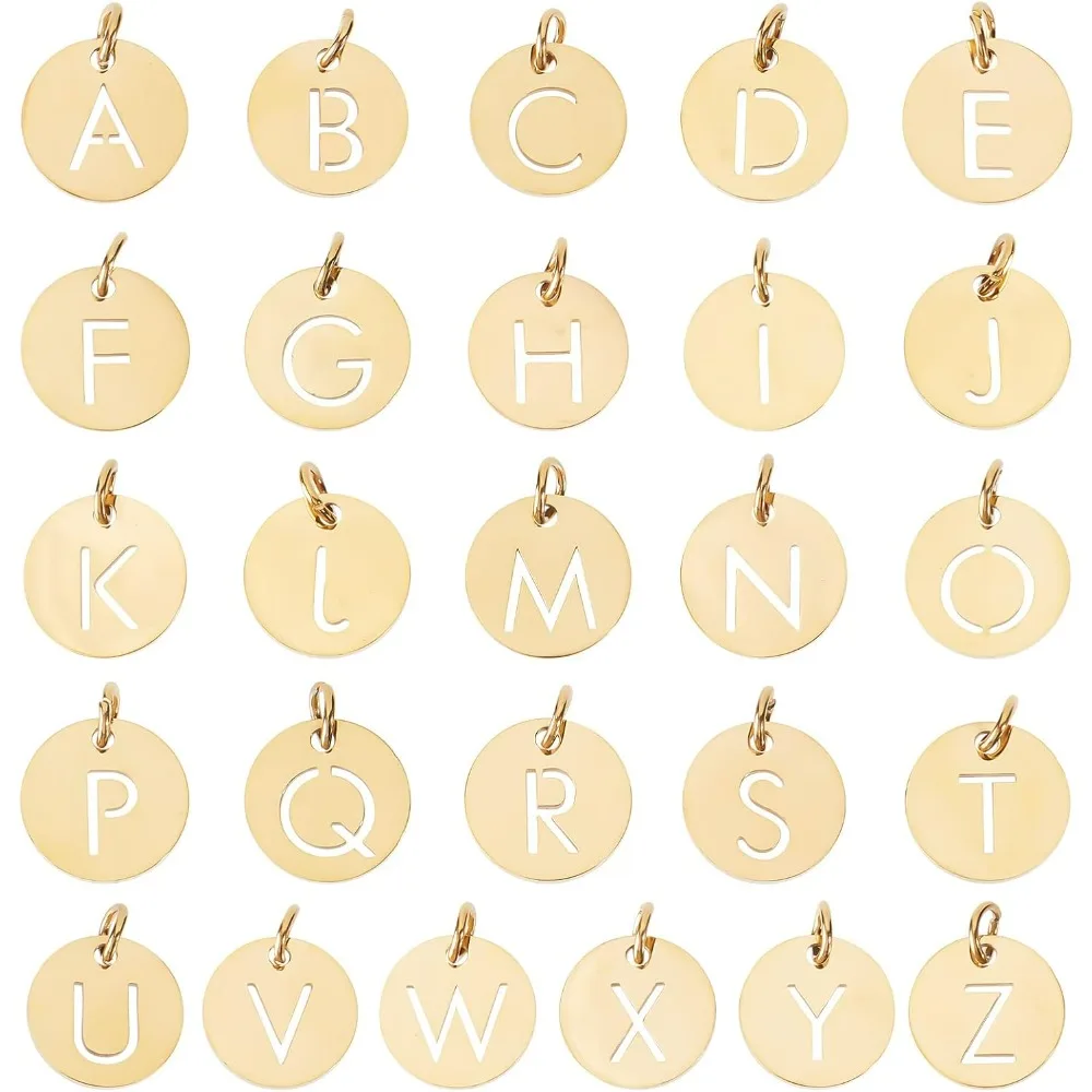 1 Box 26Pcs Alphabet Charms 304 Stainless Steel Letter Charms Gold Letter Charm Initial Letters A Z Hollow Flat making kit