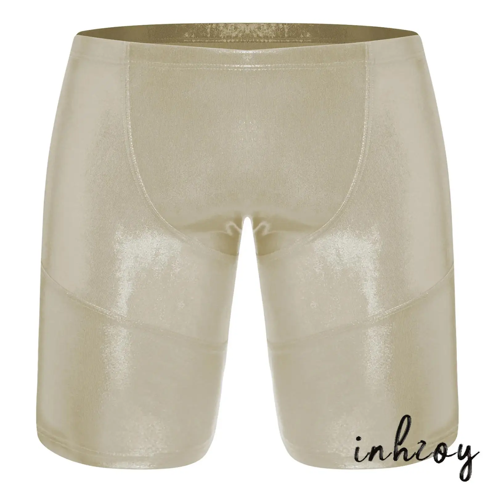 

Mens Metallic Shiny Trunks Shorts Elastic Waist Slim Fit Biker Quick-drying Compression Shorts Sports Gym Beach Swimming Shorts