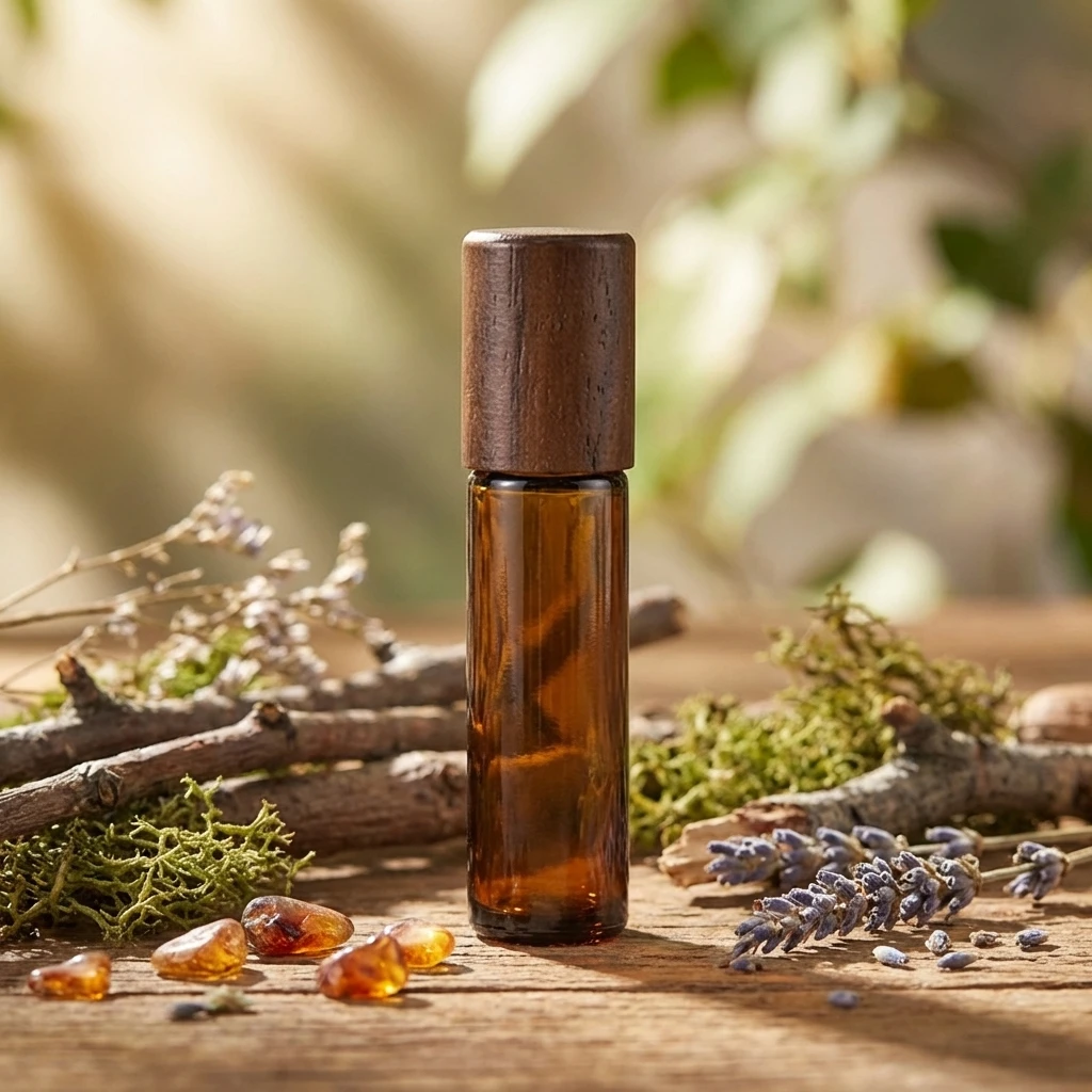 10ML Amber Glass Essential Oil Bottle Natural Brown Walnut Wood Lid Roller Ball Perfume Vial Travel Portable Refillable