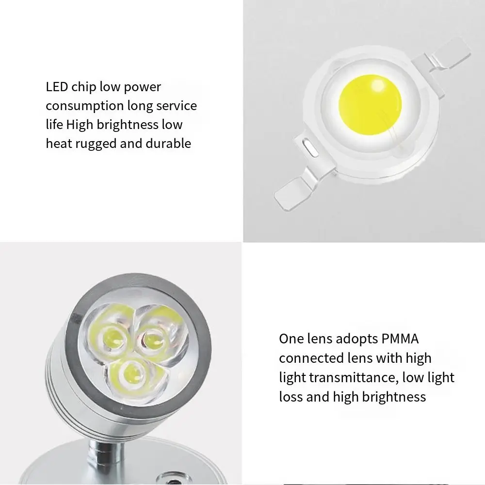 

Modern Wall Mounted Reading Lamp Swivel Head Touch Switch RV LED Light Caring Eyes Adjustable 12 Volt Spotlight Boat
