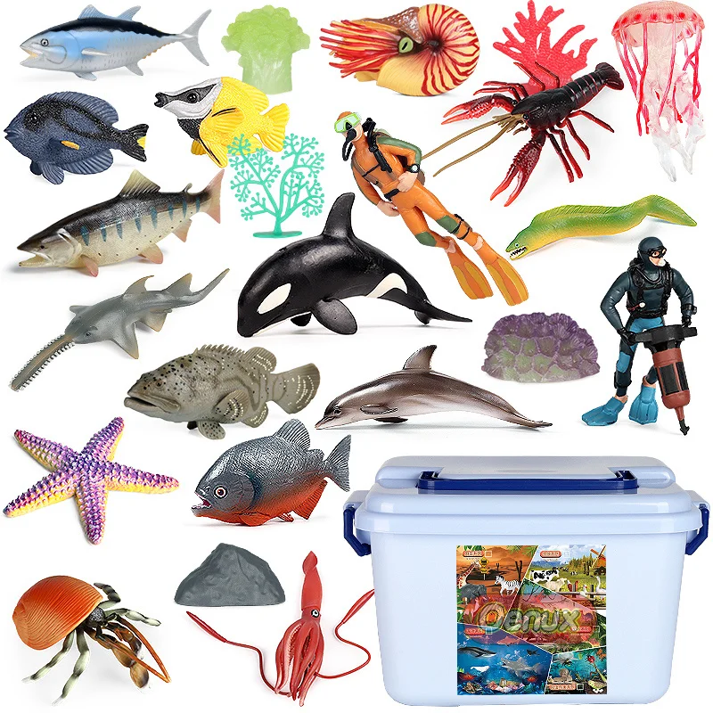 

Simulation Sealife Animals Playset Diver Crab Dolphin Fish Coral Ocean Model Action Figures Cute Baby Education Toys Gifts