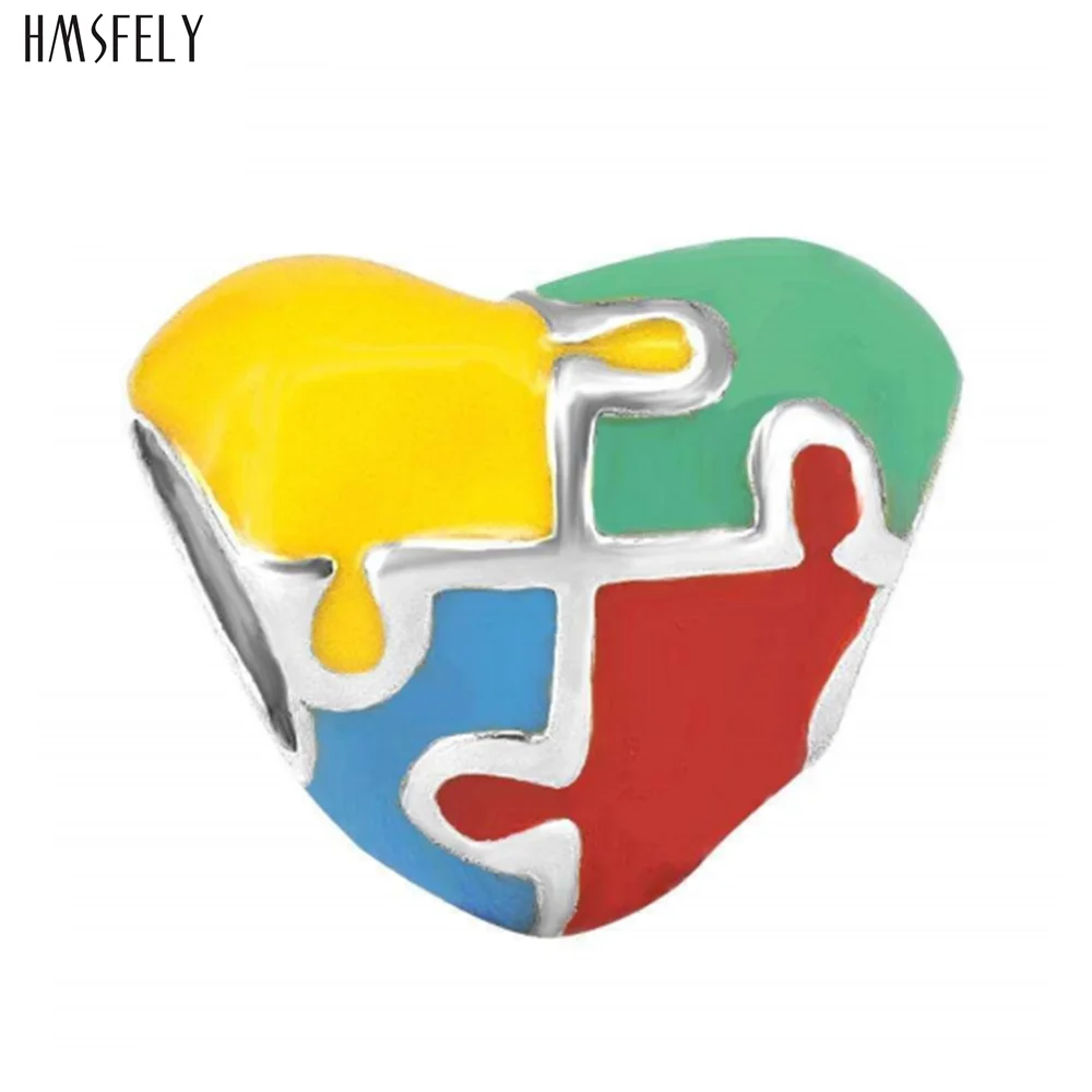 HMSFELY jigsaw Design Heart Charm Beads For DIY Women Bracelet Jewelry Making Accessories Bead 316l Stainless Steel Beads