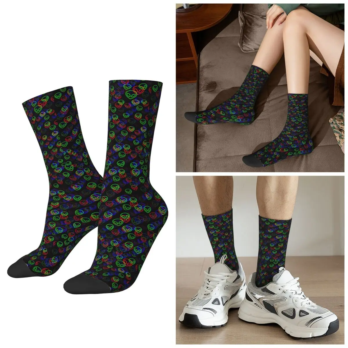 

All Seasons Colorful Alien Head Pattern Socks Harajuku Crew Socks Casual Stockings for Men Women Valentine's Day Gifts