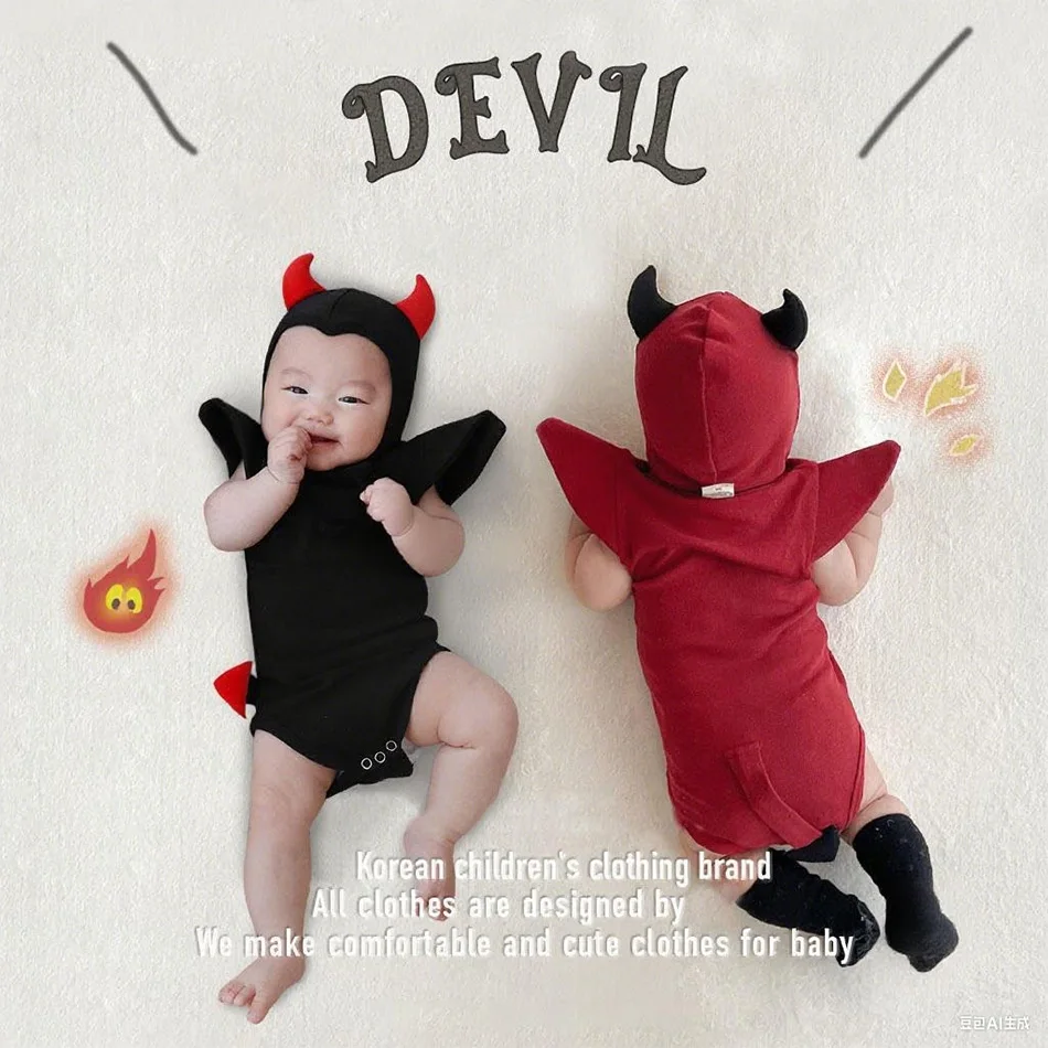 

Baby Halloween Little Devil Print Climbing Suit Autumn Toddler Long-sleeved Rompers Baby Boy and Girl Cotton Casual Outfit