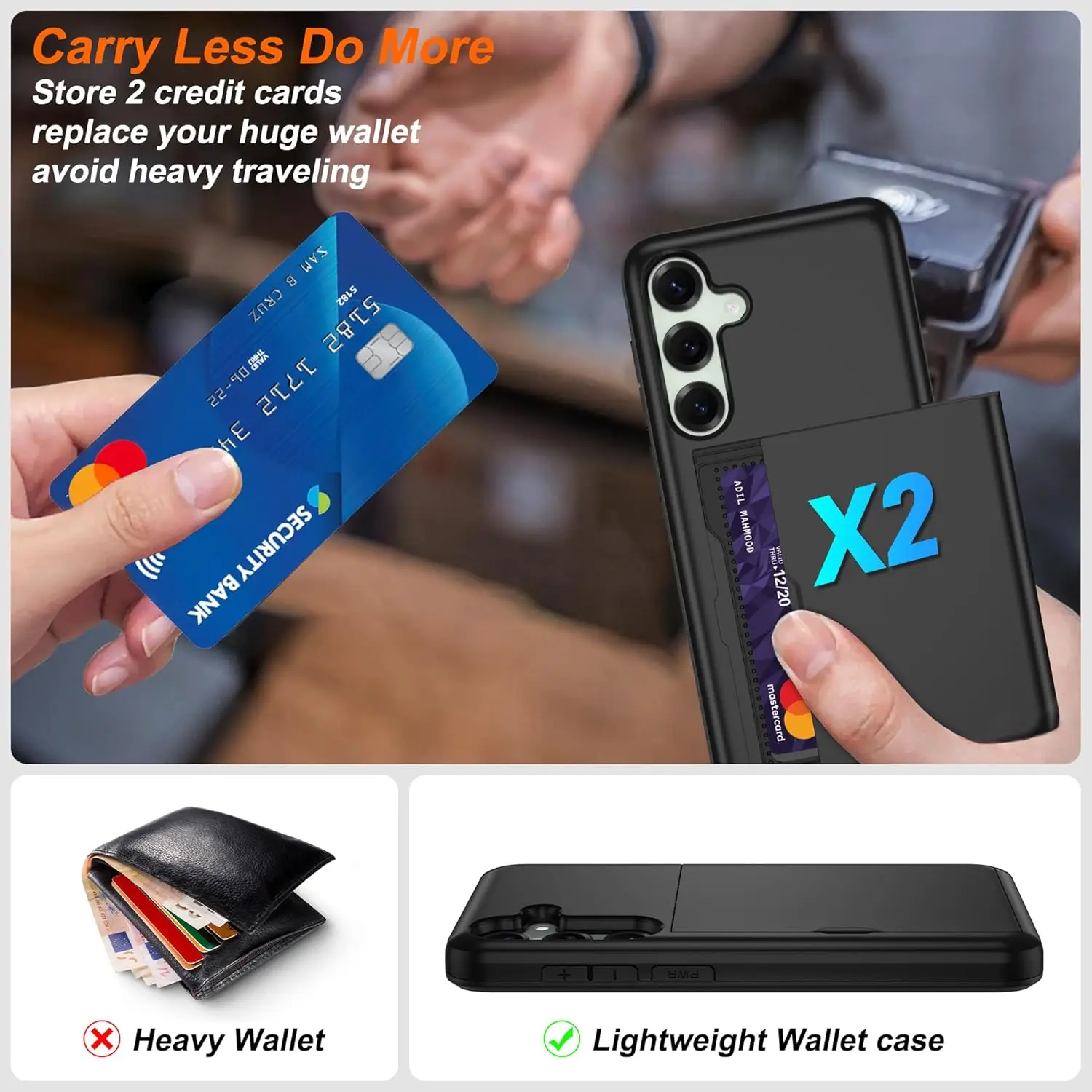 حافظة لهاتف سامسونج جالاكسي S25 FE S25 Edge S25 Ultra S24 A17 A56 A36 مقاومة للصدمات وحامل بطاقات مخفي صلب أغطية بطاقات الشريحة