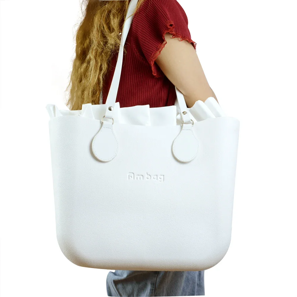 New Arrival Tanqu Long Edge Painting Handles Leather Flat PU Belt Drop End with Silver Rivet for OBag for EVA O Bag Body