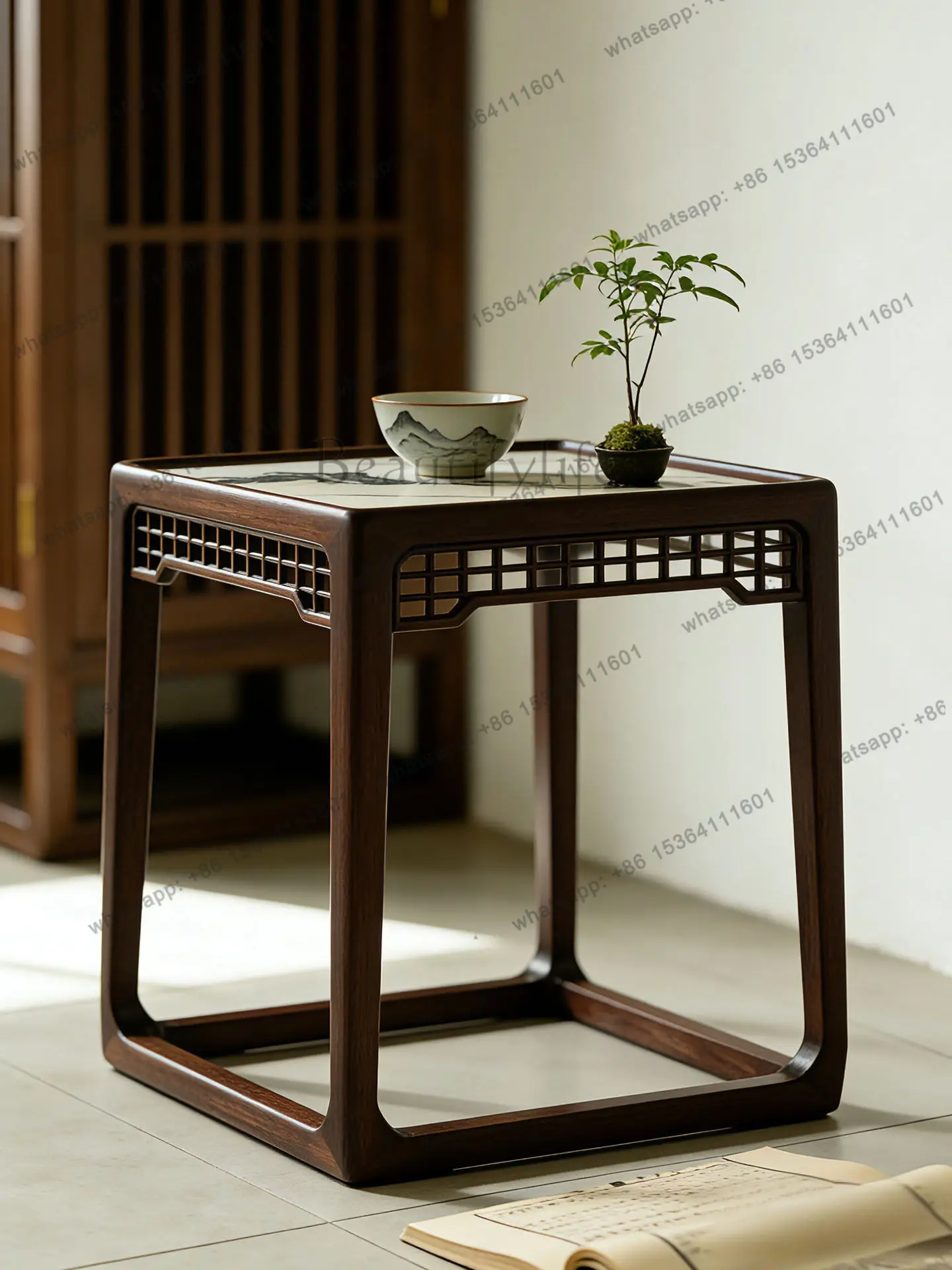 

New Chinese-style North American black walnut slate corner a few Song-style aesthetics minimalist Zen edge a few