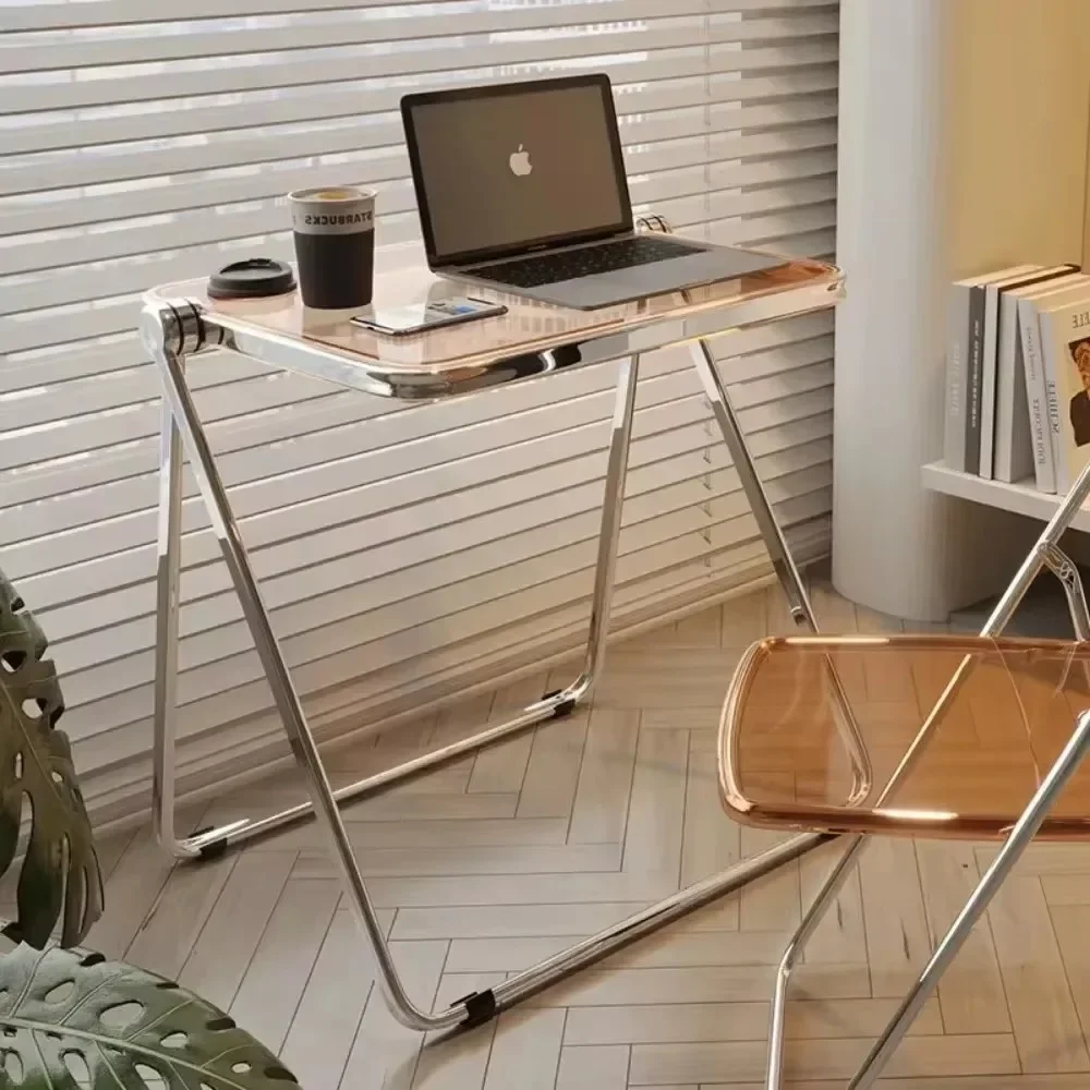 Acrylic Table Chair  Foldable Office Study Desk Household Portable Desk Chairs Combination Furniture Simple Table and Chair Set image 5