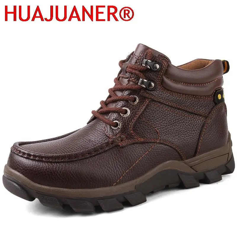 

Mens Thick Bottom Warm Fur Winter Boots Men Genuine Leather Luxury Business Boots Brand Sneakers Non-slip High Quality Tooling