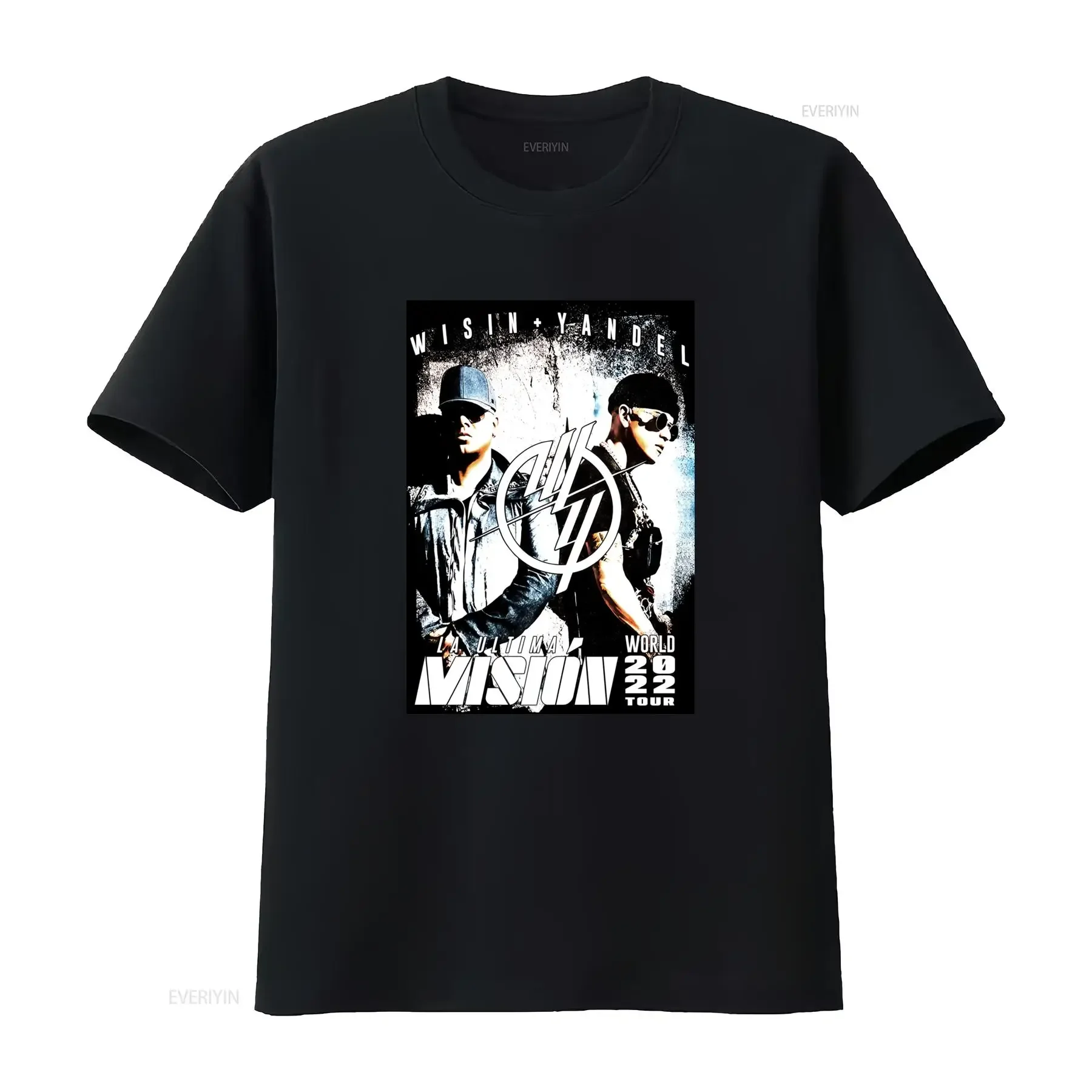 T-shirt noir officiel Wisin Yandel, impression vintage, lavé, respirant, streetwear élégant, collection Mision World Tour Concert 2022