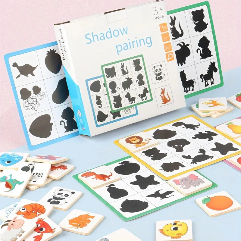 1 set houten vorm speelgoed dier fruit schaduw koppelen vorm puzzel logisch denken spel educatief speelgoed voor kinderen