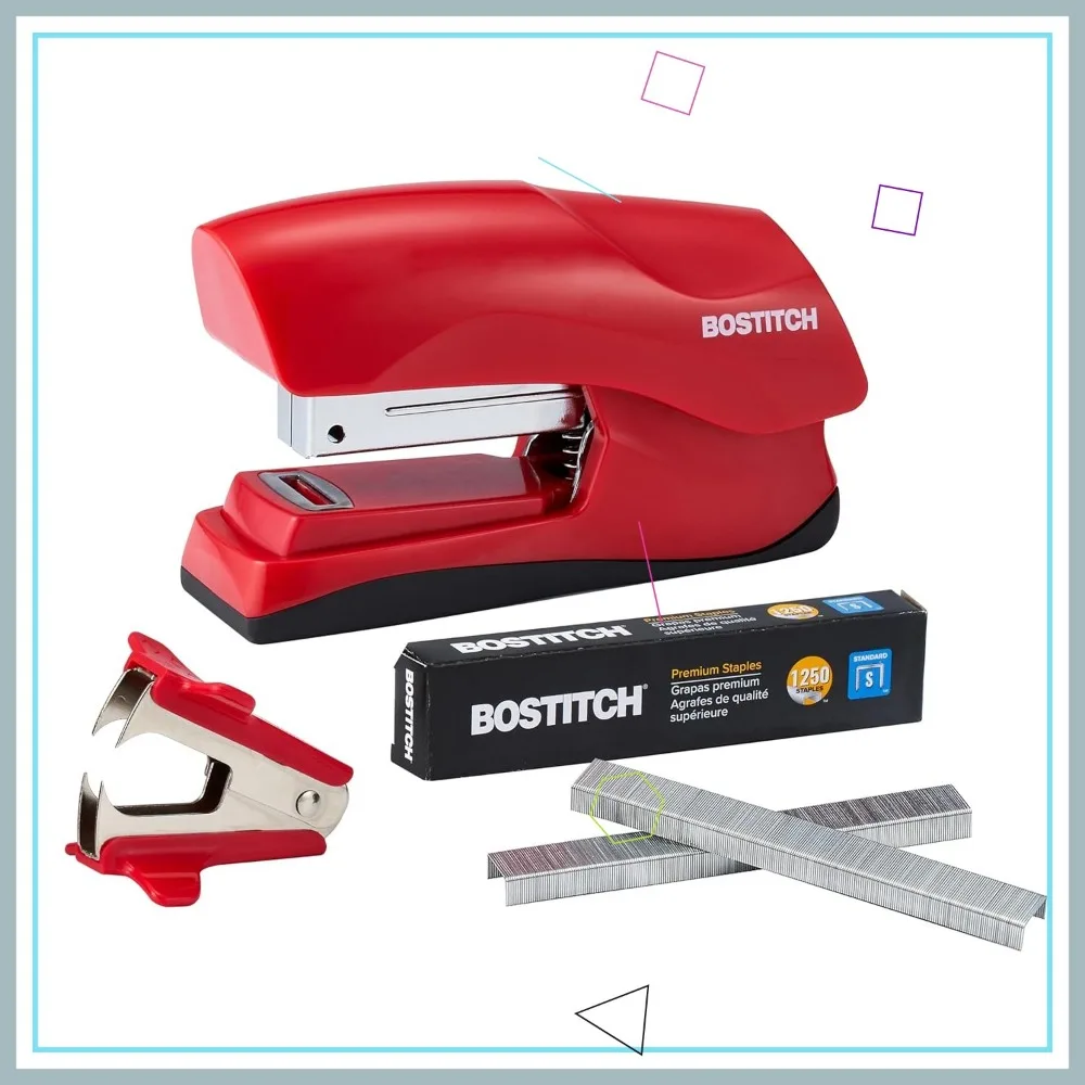 ヘビーデューティー 40 シート ステープラー、1250 ステープルとリムーバー付き、詰まりなしのデスクトップツール、オフィスや学校での使用に最適、レッド