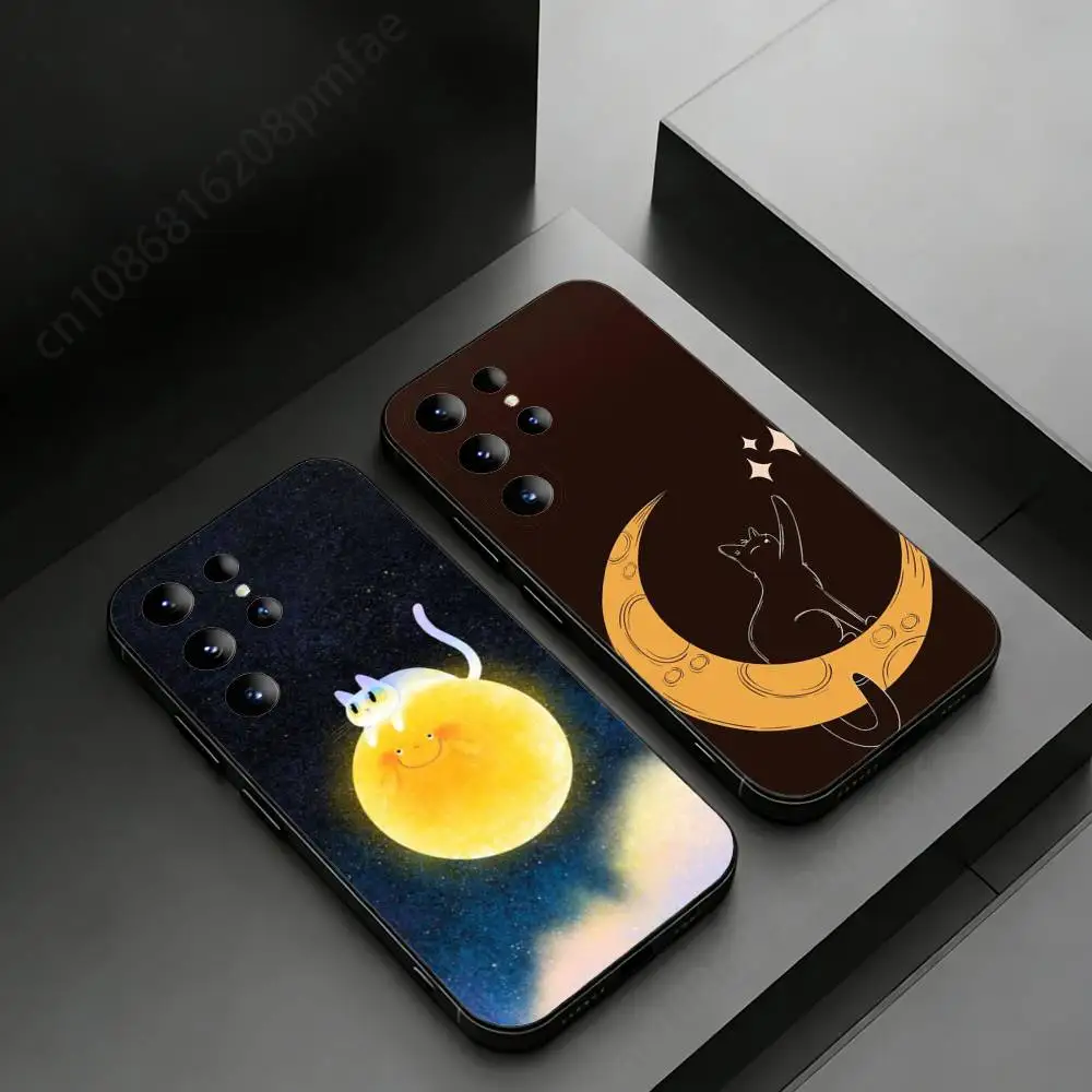 Cute Animals on the Moon Phone case for Samsung Galaxy S24,25,26,23 22,21,S20 Plus Ultra FE soft fundas cases