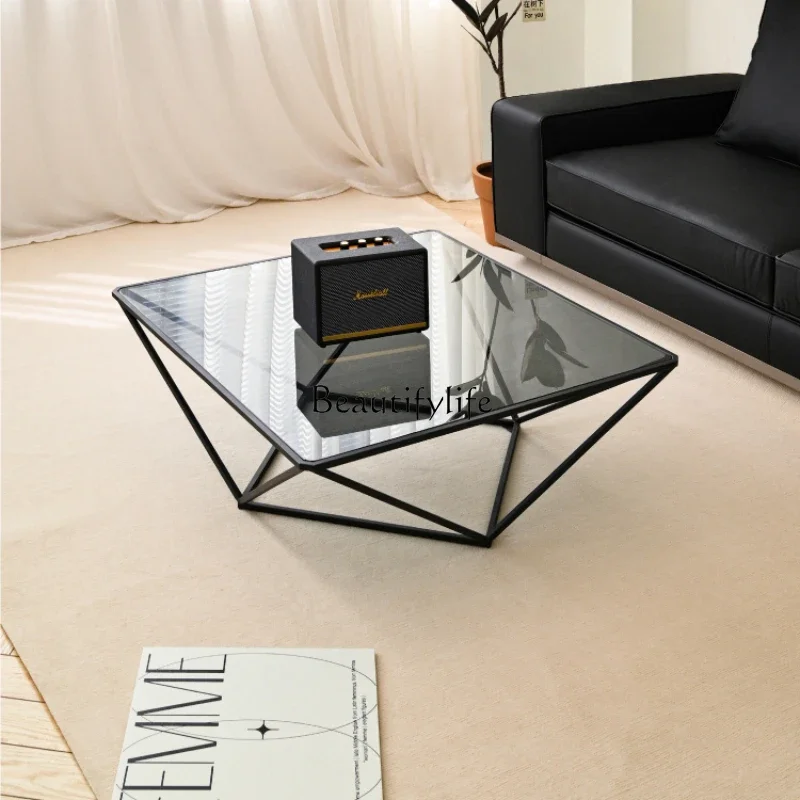 

44Modern Minimalist Light Luxury Tempered Glass Coffee Table Living Room Small Apartment Home Square Metal