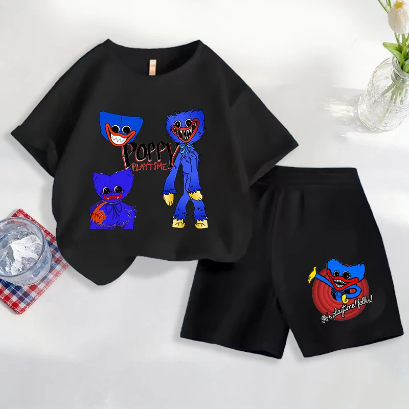 

Game Poppy's Playtime Tracksuit Suit Summer Boy Sport Outfits Cartoon Sportswear Short Sleeve T Shirt Shorts 2pcs Clothes Set