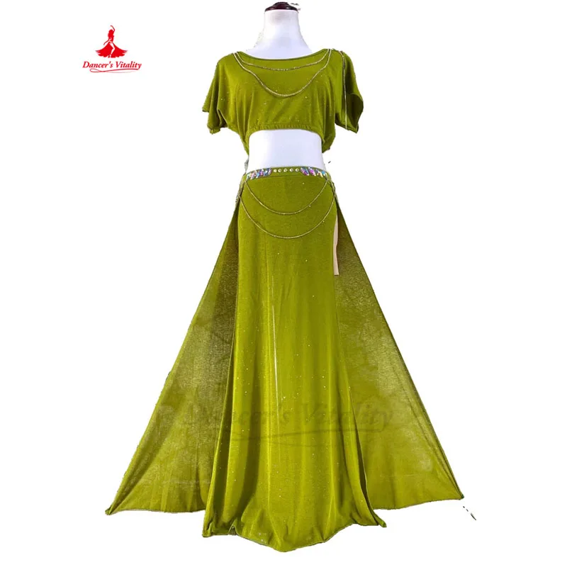 

Belly Dance Practice Costume Set for Women Adult Children Short Sleeves Top+split Long Skirt 2pcs Female Oriental Wear Clothing