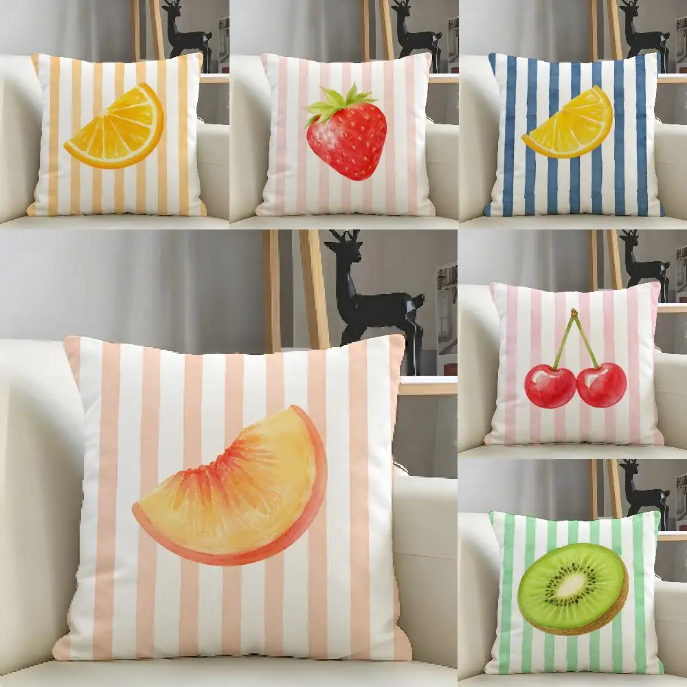 

Modern Minimalist Striped Lemons Cushion Cover Natural Linen Organic Fabric Double-Sided Printing Breathable For Decor