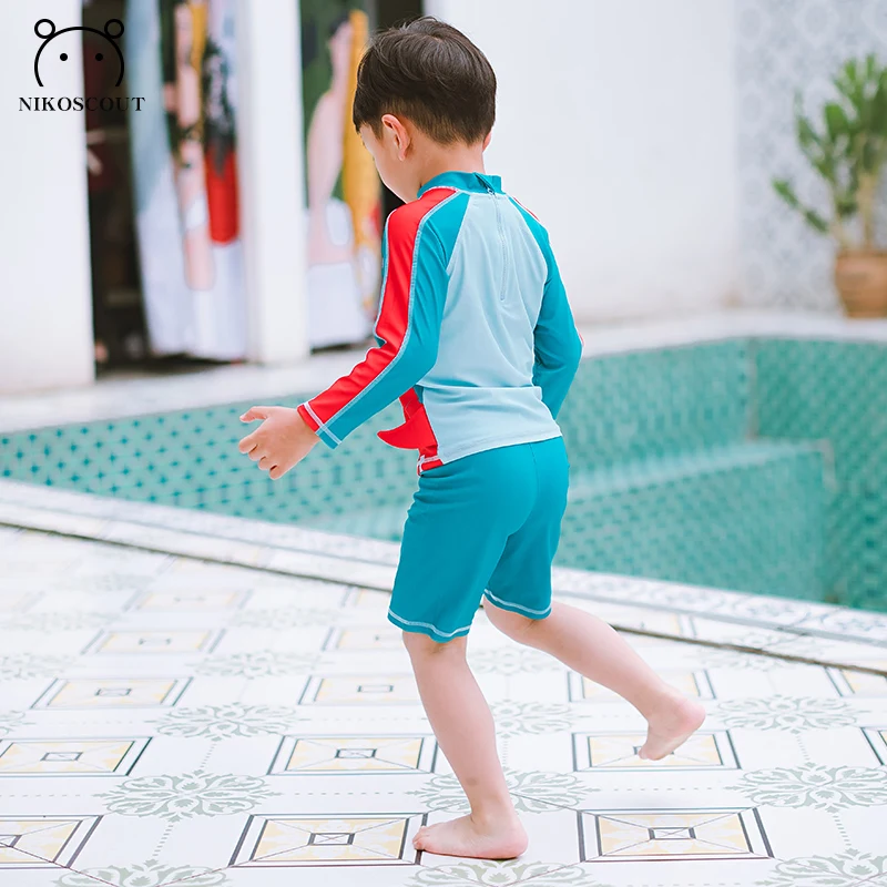 Children\'s Swimsuit Boys Split 2024 New Swimsuit Summer Children\'s Dinosaur Long-Sleeved Sun Protection Baby Swimsuit