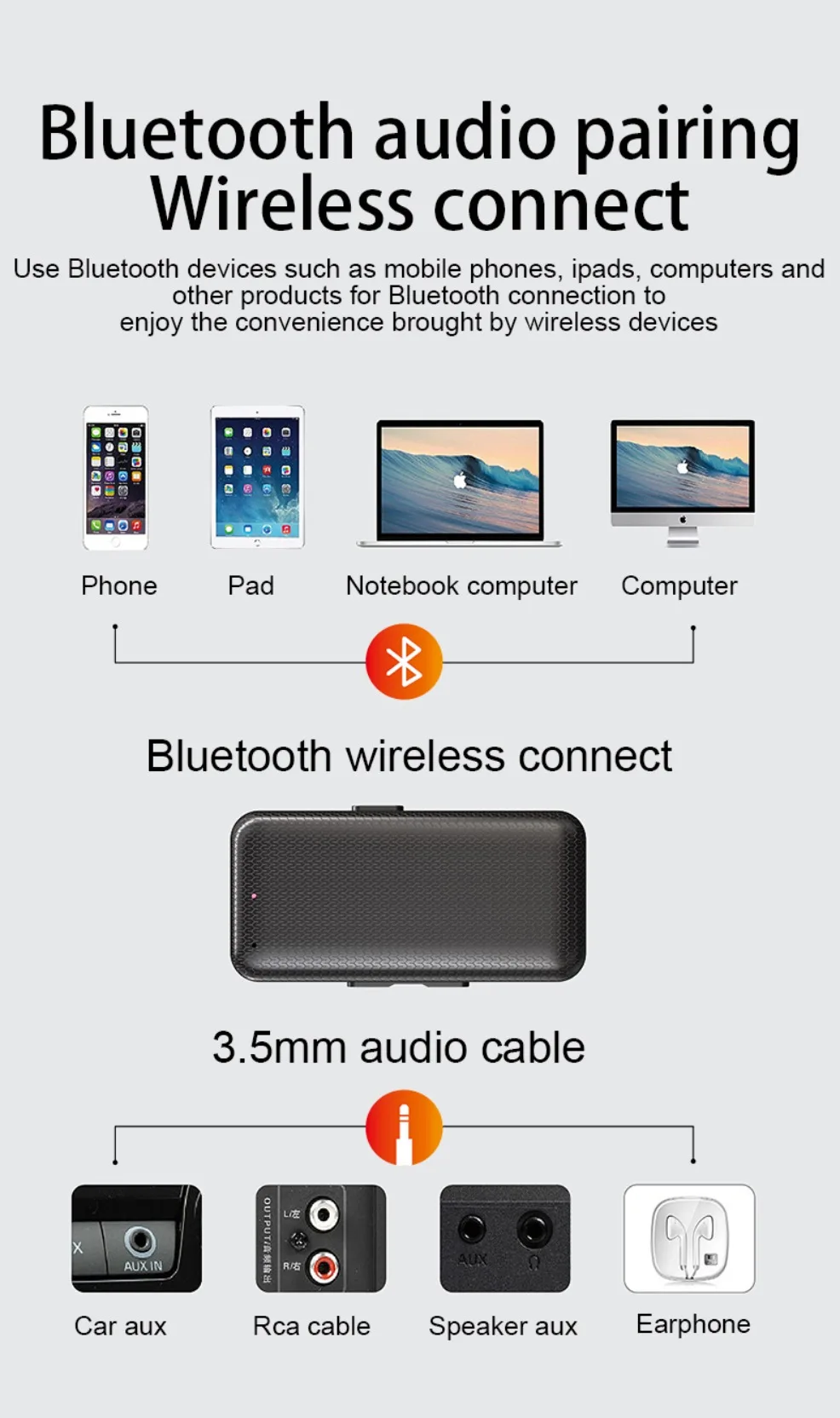 Bluetooth 5.3 Adapter Dongle 3.5mm AUX Jack zasilacz samochodowy Bluetooth dla słuchawki przewodowe TV głośnik samochodowy odbiornik Audio