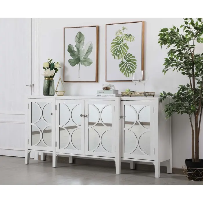 Mirrored Frame 4 Cabinet Doors Sideboard Storage Organization Accent Living Room Cabinet For Home Hotel Furniture