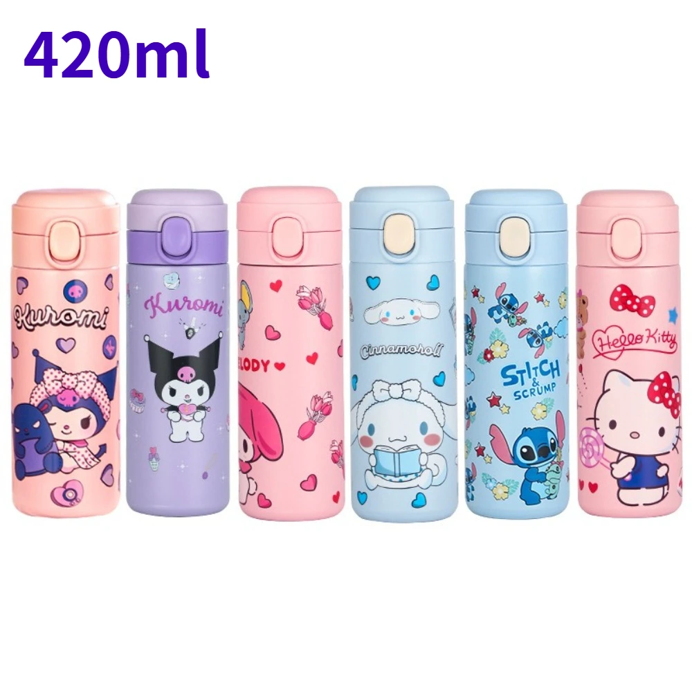 Botellas de acero inoxidable MINISO Hello Kitty para niños, taza de café con leche con estampado de dibujos animados, regalo de Navidad perfecto para niñas