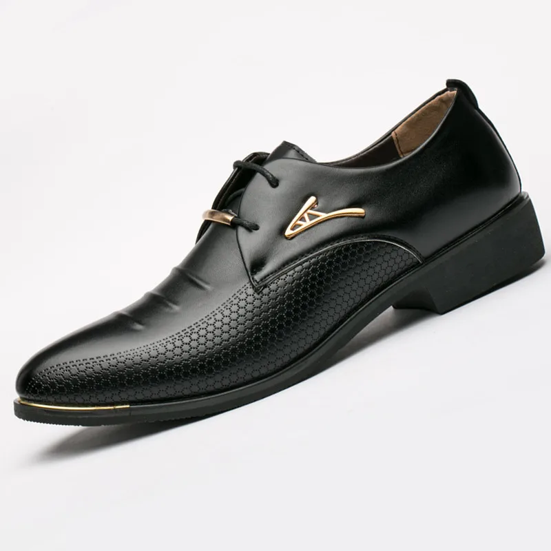 Sapato casual masculino de couro PU, sapato formal britânico de negócios, preto, primavera e outono