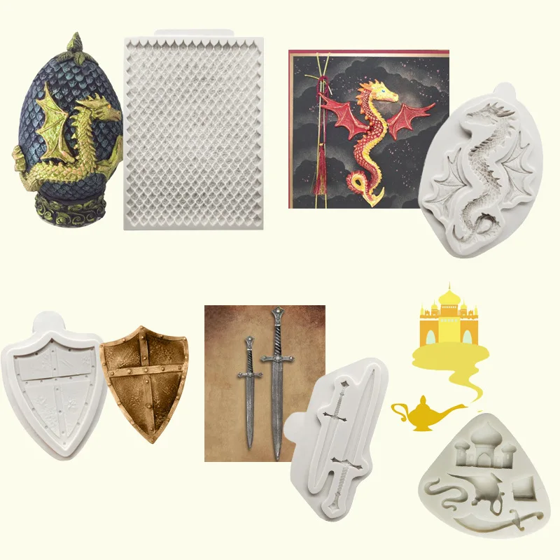 

Dinosaur Egg Scale Pad Silicone Mold Shield Cake Mold Sword Axe Chocolate Mold Pastry MoldCake