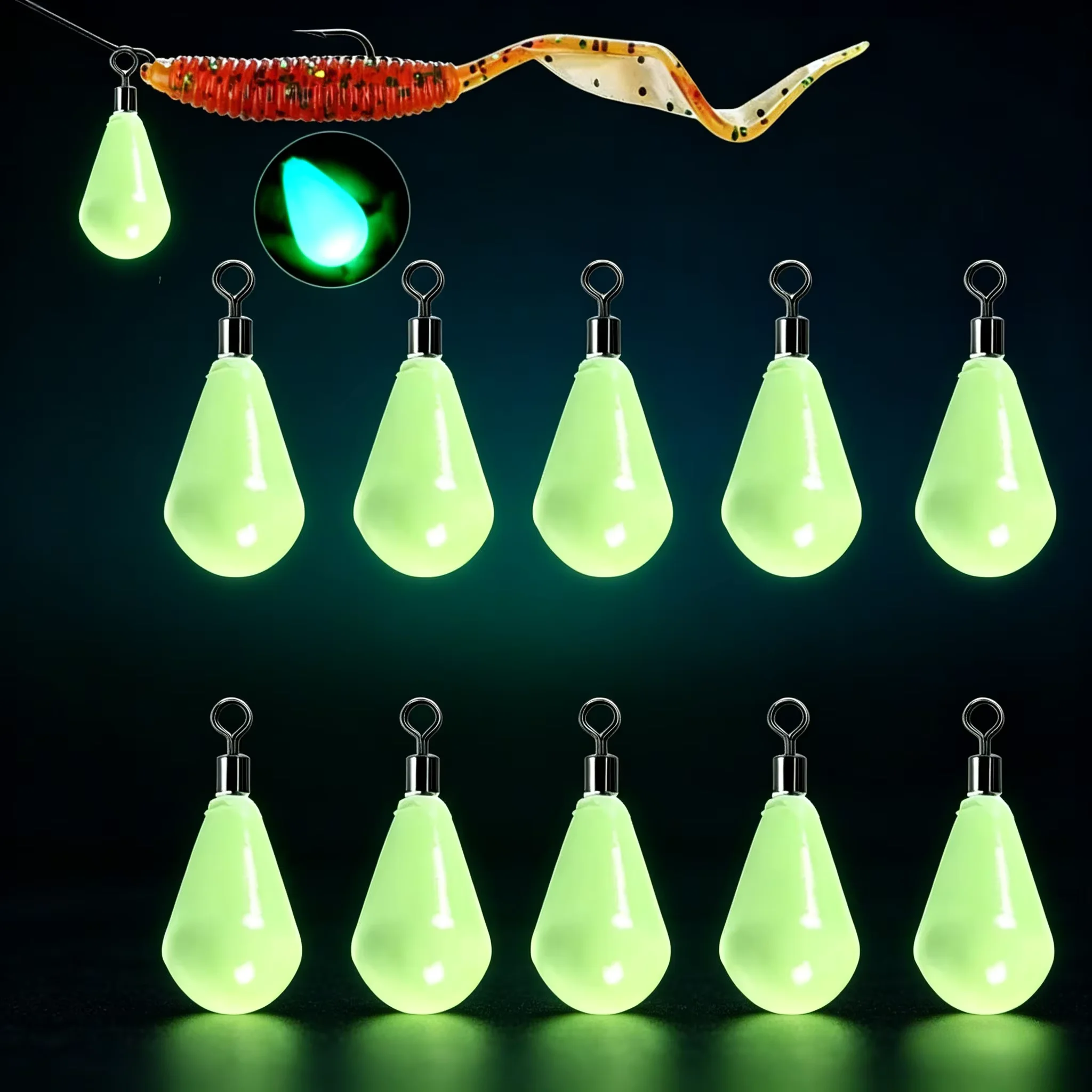 5pcs 12g-30g Glow in Dark Teardrop Lead Sinker Fishing Weight Swivel Loop Drop Shot Weights for Night Fresh Salt Water Fishing