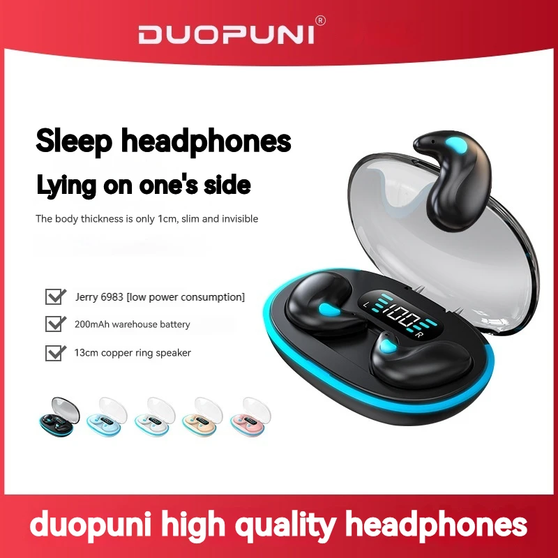 

DUOPUNI Bluetooth Earphones Wireless Headphone Transparent Ultra-Thin Stereo Digital Display Earbuds Mini In-Ear Headset Gamer