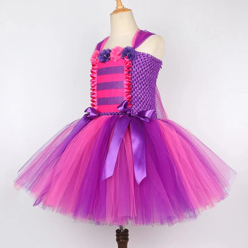 AD1 أليس تشيشيرو القط ازياء للفتيات الأرجواني الساخن الوردي كيتي الباليه تنورات قصيرة الزي الاطفال عيد ميلاد فساتين الهالوين الحيوان 5 @ rD ~