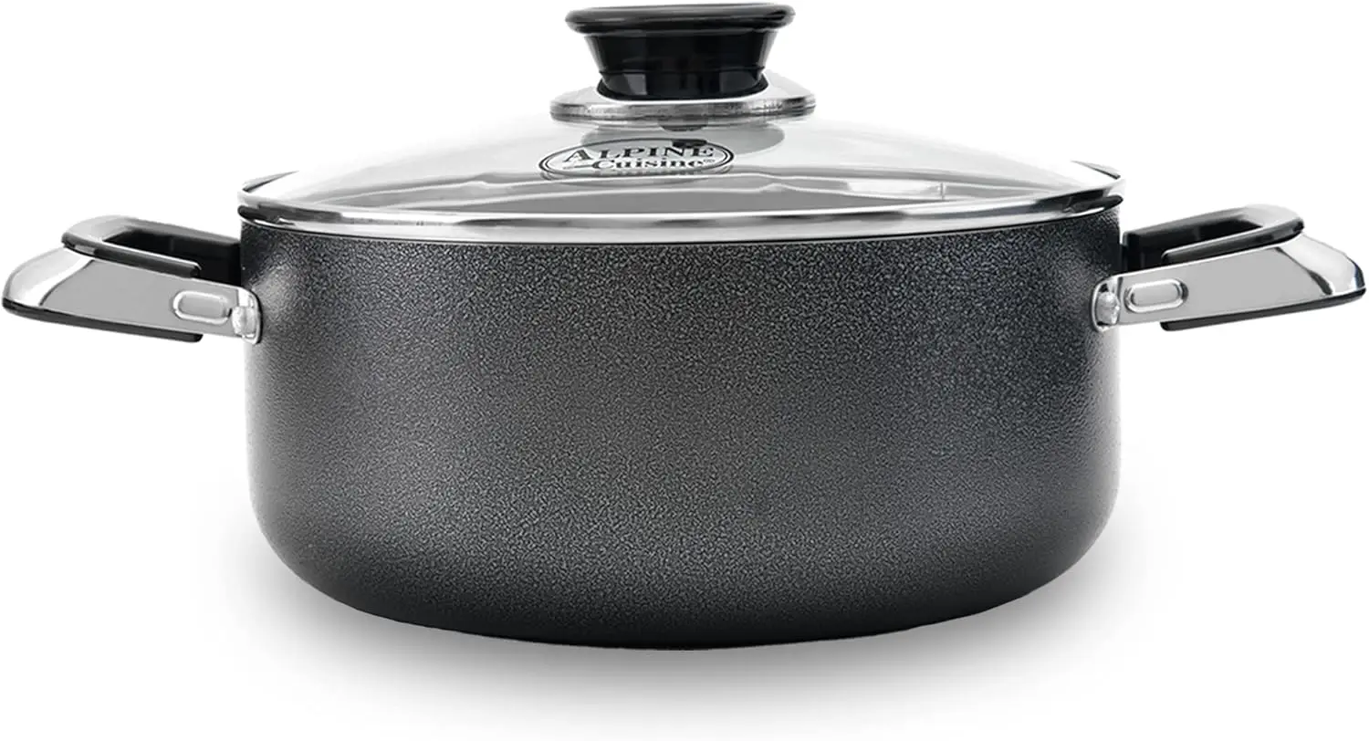

5 Quart Non-stick Stock Pot with Tempered Glass Lid and Carrying Handles, Multi-Purpose Cookware Aluminum Dutch O