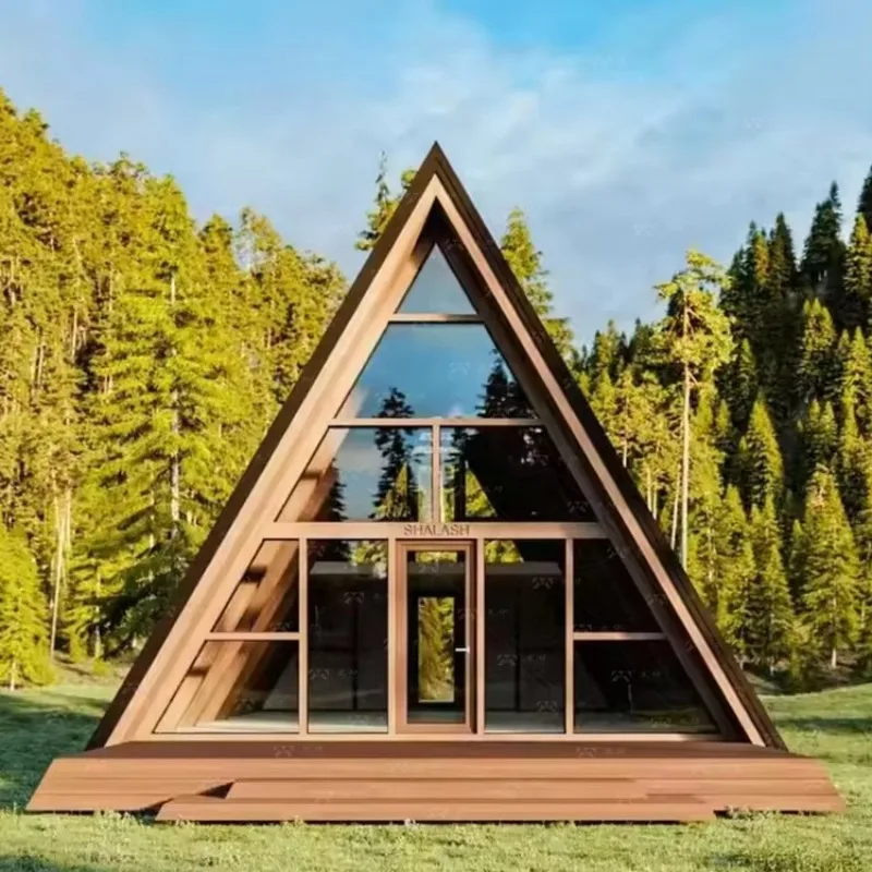 Luxury Prefabricated Double-Layer Modular A-Frame Aluminum Alloy Triangular-Shaped Villas Terraces for Hotels Prefab House OME