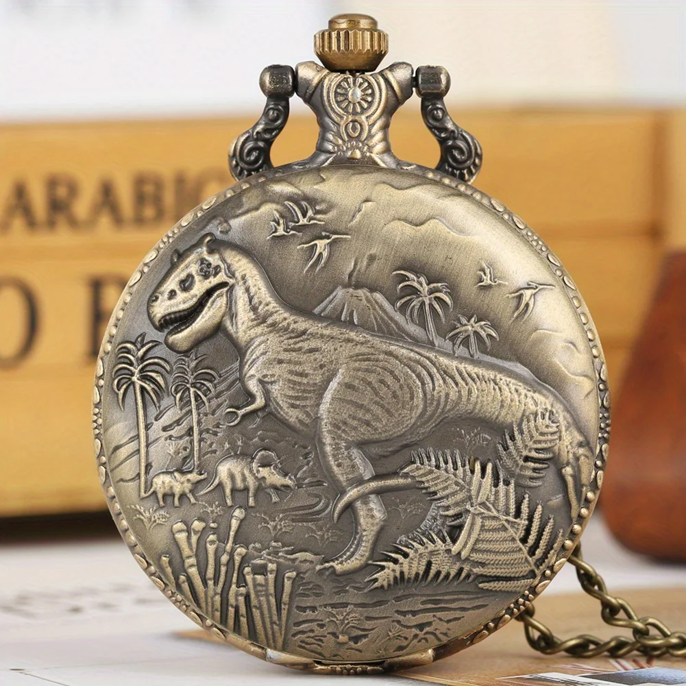 Bronze Dinosaur Quartz Pocket Watch, Pendant Gift For Boys