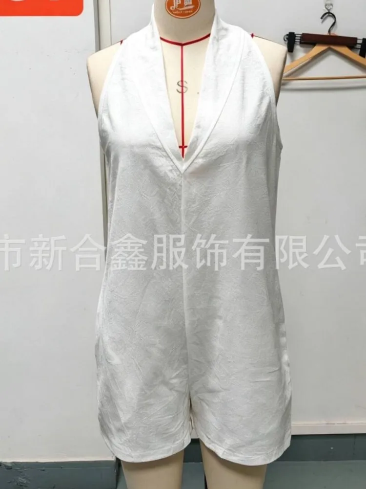 2026 Women's Clothing New Summer Solid Color Halter Neck V-neck Sleeveless Jumpsuit Simple Style Casual Trendy Fashion All-match