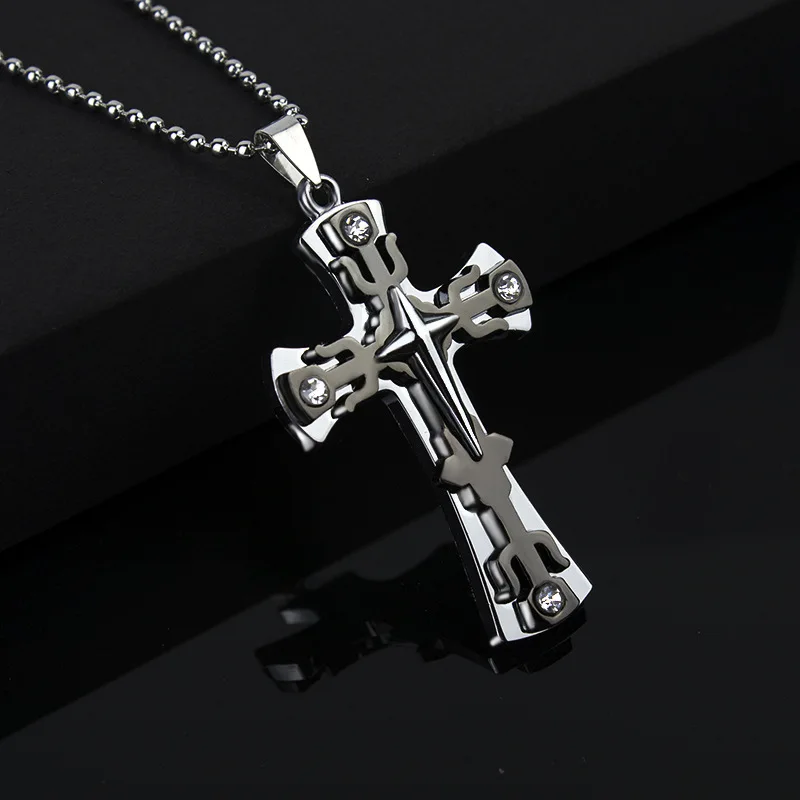 Fashion Aesthetic Stainless Steel Necklace for Men Creative Cross Pendant Punk Hip Hop Necklace Gifts for Boyfriend Jewelry