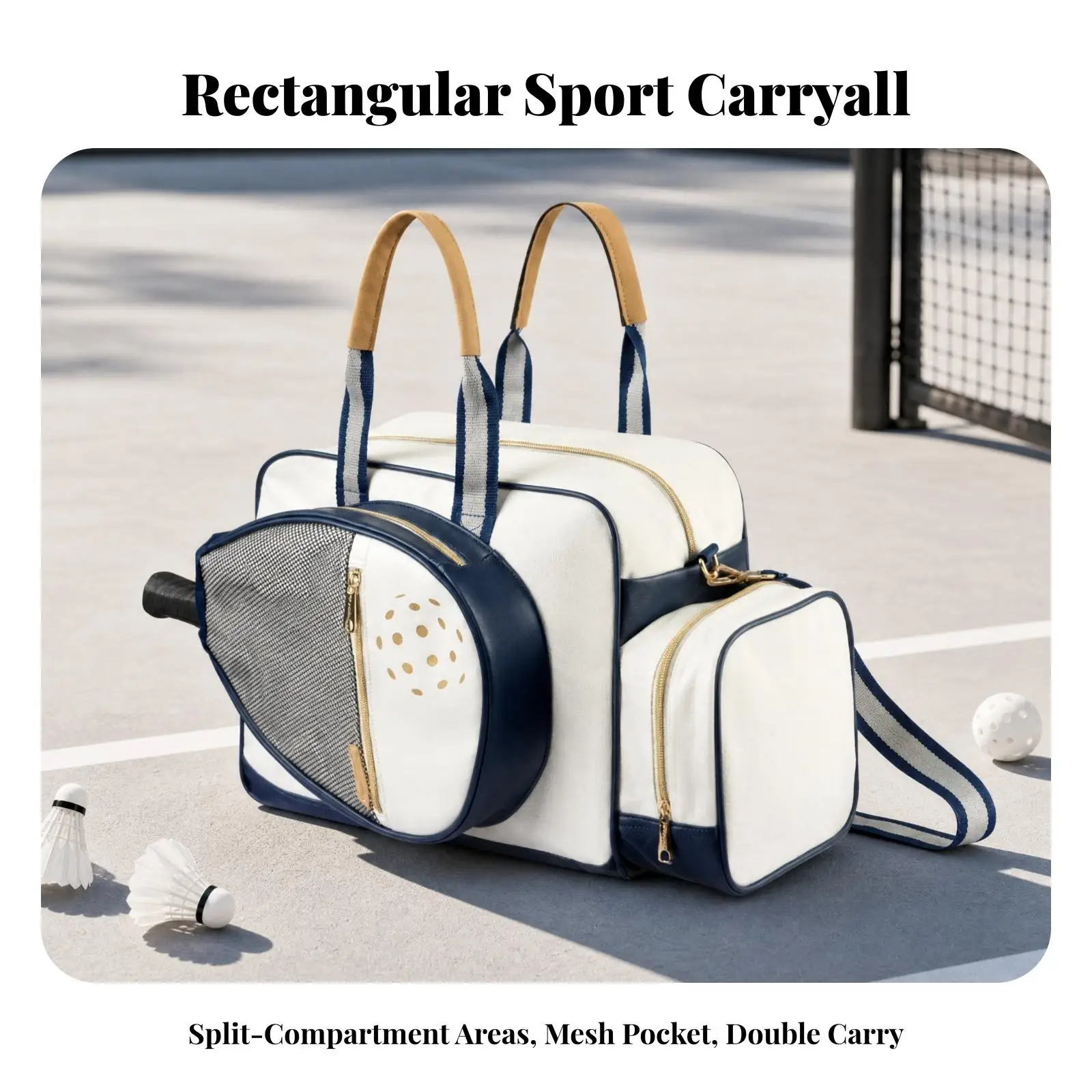 Sports Racket Storage Duffel Bag for Tennis Pickleball Badminton with Organized Compartments and Comfortable Crossbody Carry