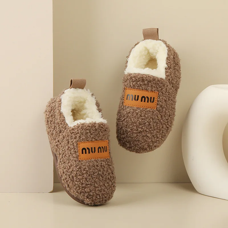 Winter Baby Cotton Shoes Thicken Plush Warm Home Slippers Indoor Cover Heel Soft Sole Floor Shoe Kids Boys Girls Cotton Slippers