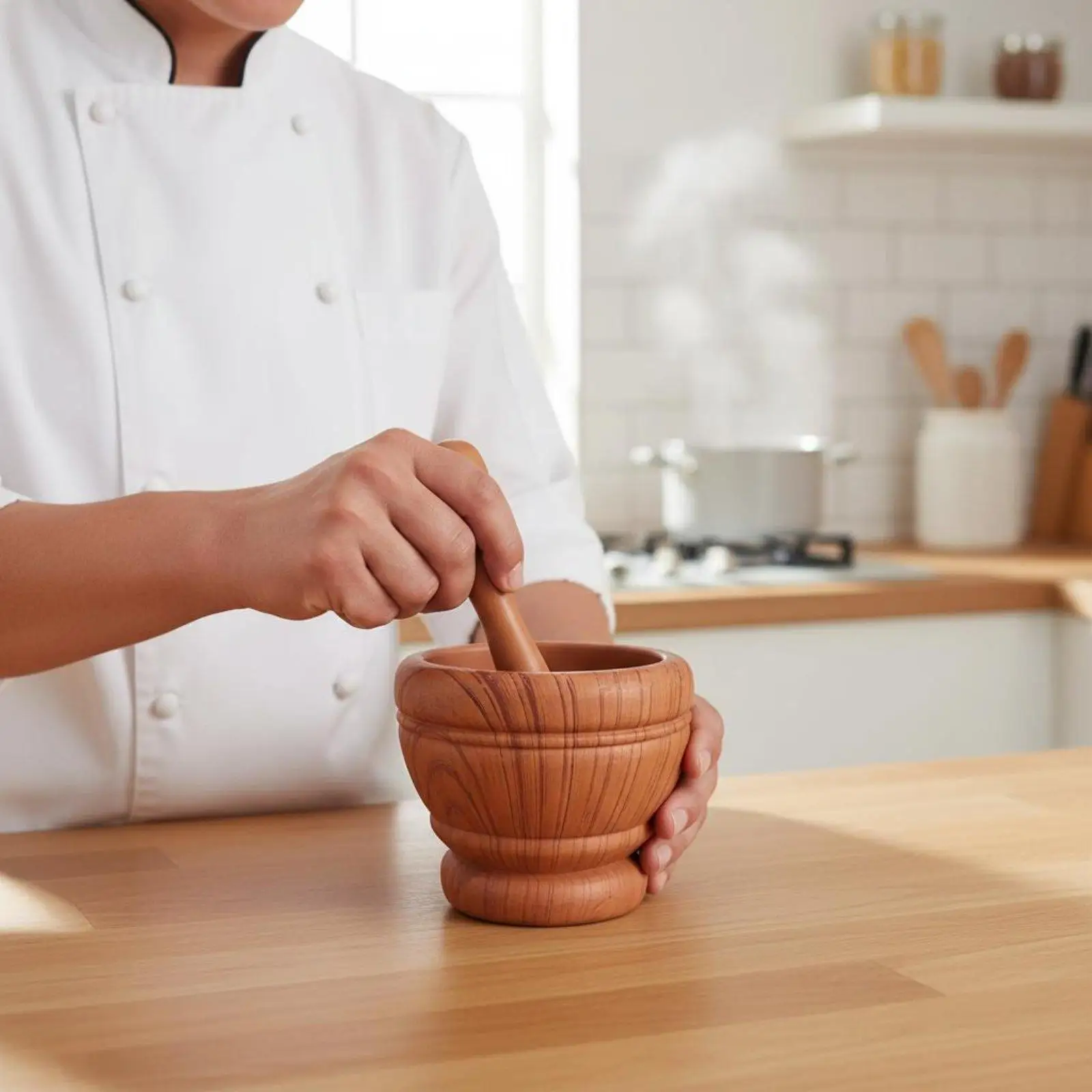Garlic Press Mini Garlic Chili Grinder Kitchen Mortar Pestle Wood Look Spice Grinder for Quick Meal Seasoning