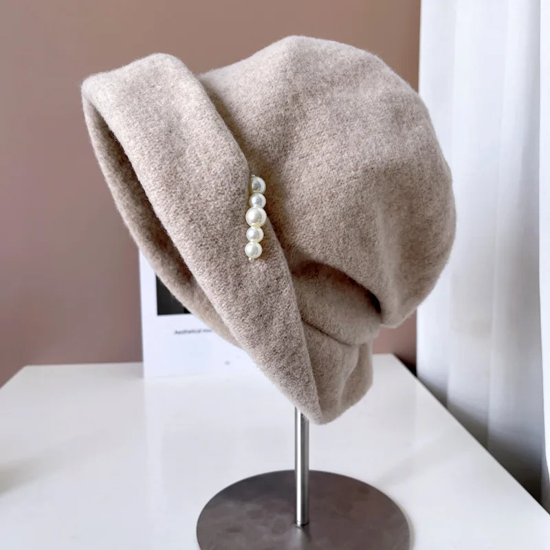 

New Japanese Pearl Chain Hemmed Pile Hat 100% Australian wool knitted hat High quality stylish versatile bowled fisherman hat