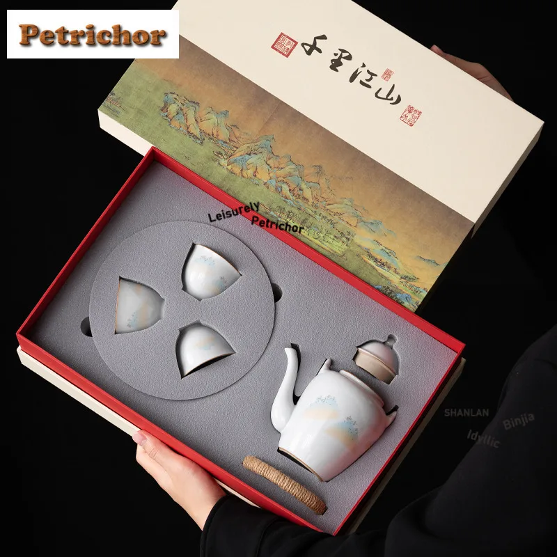 

Distant Hills Picture Tea Set Complete Set Zen Tea Ceremony Set Household Teapot And Tea Cup Set For Tea Accessories Craft Gift