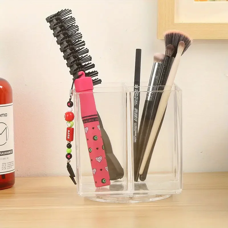 360 °   กล่องเก็บแปรงแต่งหน้าแบบหมุนได้ กล่องใส่แปรงแต่งหน้าแบบพกพาพร้อมช่องเก็บของหลายช่อง กล่องเครื่องมือแต่งหน้าบนโต๊ะ