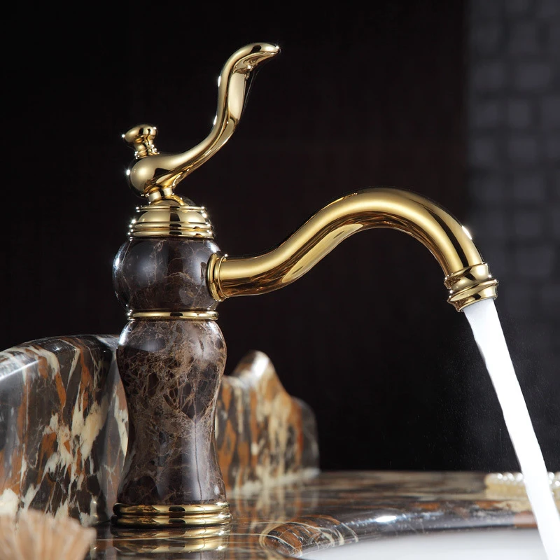 

New Style Fashionable European-Style Antique Jade Bathroom Cabinet With Coffee-Colored Stone Cold And Hot Basin Faucet