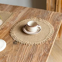 Round Burlap Placemats Set of 4 Jute Rustic Place Mats for Dining Party Tables Heat Resistant Natural Farmhouse Table Mats Decor