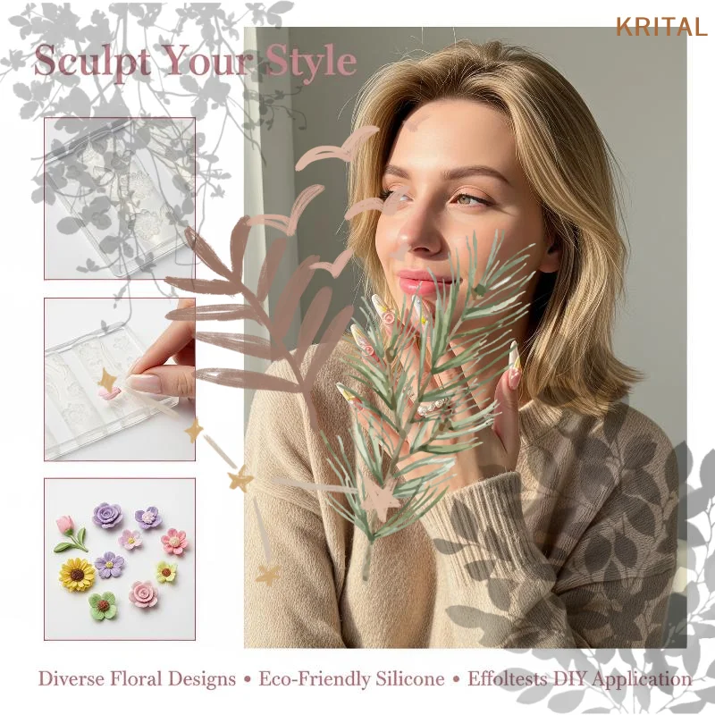 3D Silicone Nail Mold Clear Multiple Flowers Templates: DIY Handmade Nail Art Practical Manicure Salon Home