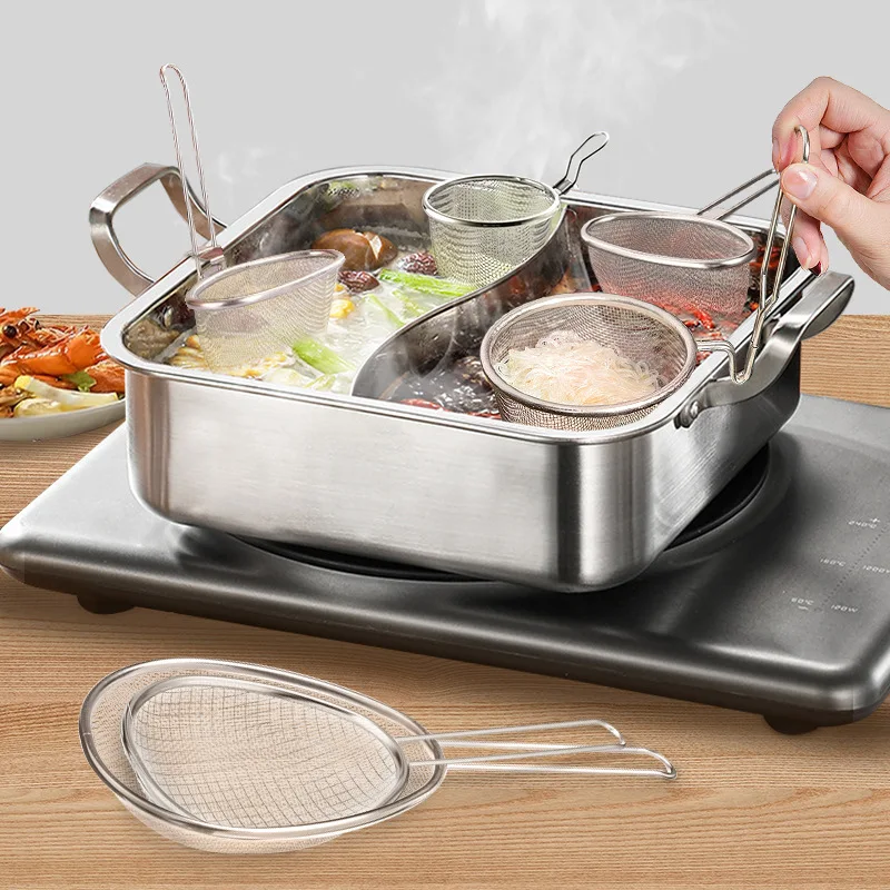 مصفاة أطباق الغضب من الفولاذ المقاوم للصدأ 304، مسحوق حساء المعكرونة التجارية لو ميخن، فلتر طبق الغضب ذو الوعاء الساخن الحار، سلة، سياج #4