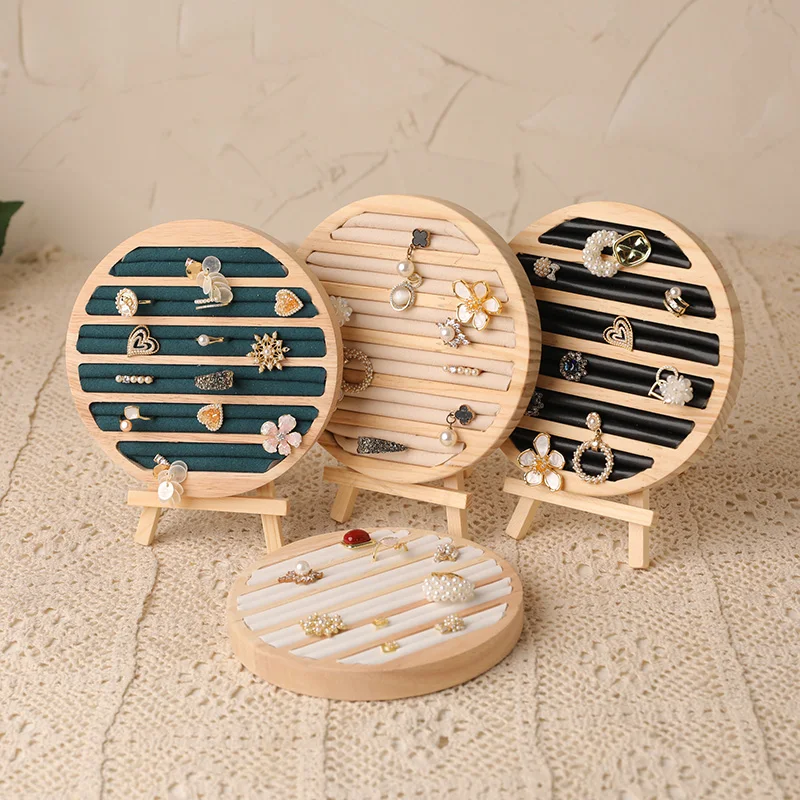 Wood Round Shape Jewelry Tray Ring Earrings Bracelet Display Plate Jewellery Storage Stand Counter Props