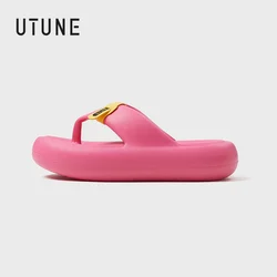 UTUNE Women's 5cm Platform Flip Flops, Summer Couple Outdoor Casual Beach Shoes, Home Soft EVA Non-slip Bathroom Slippers