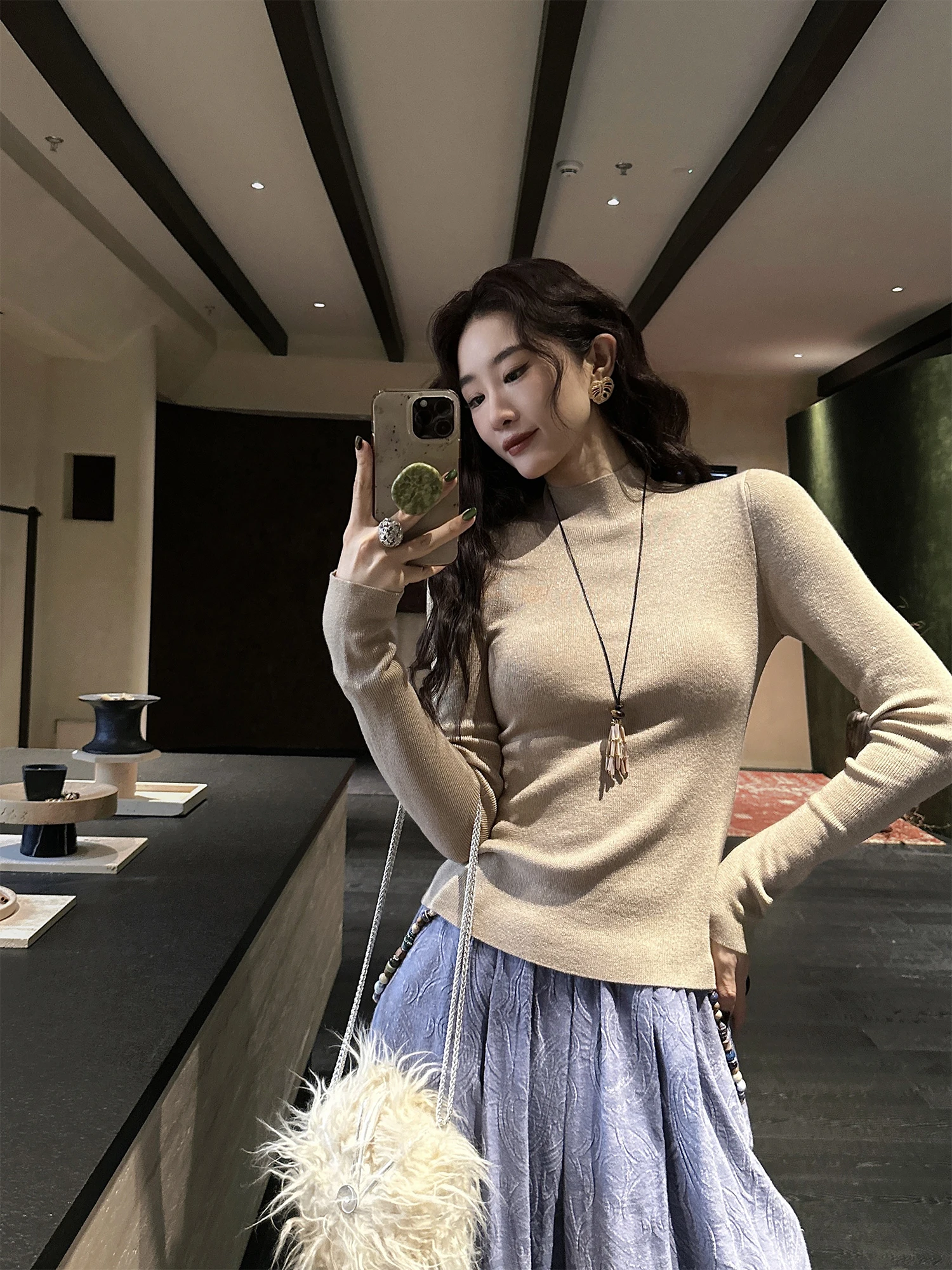 

Вязаный шерстяной свитер Sanji Bla Flower для женщин, повседневный, с длинным рукавом, стандартный крой, удобный, мягкий, модный