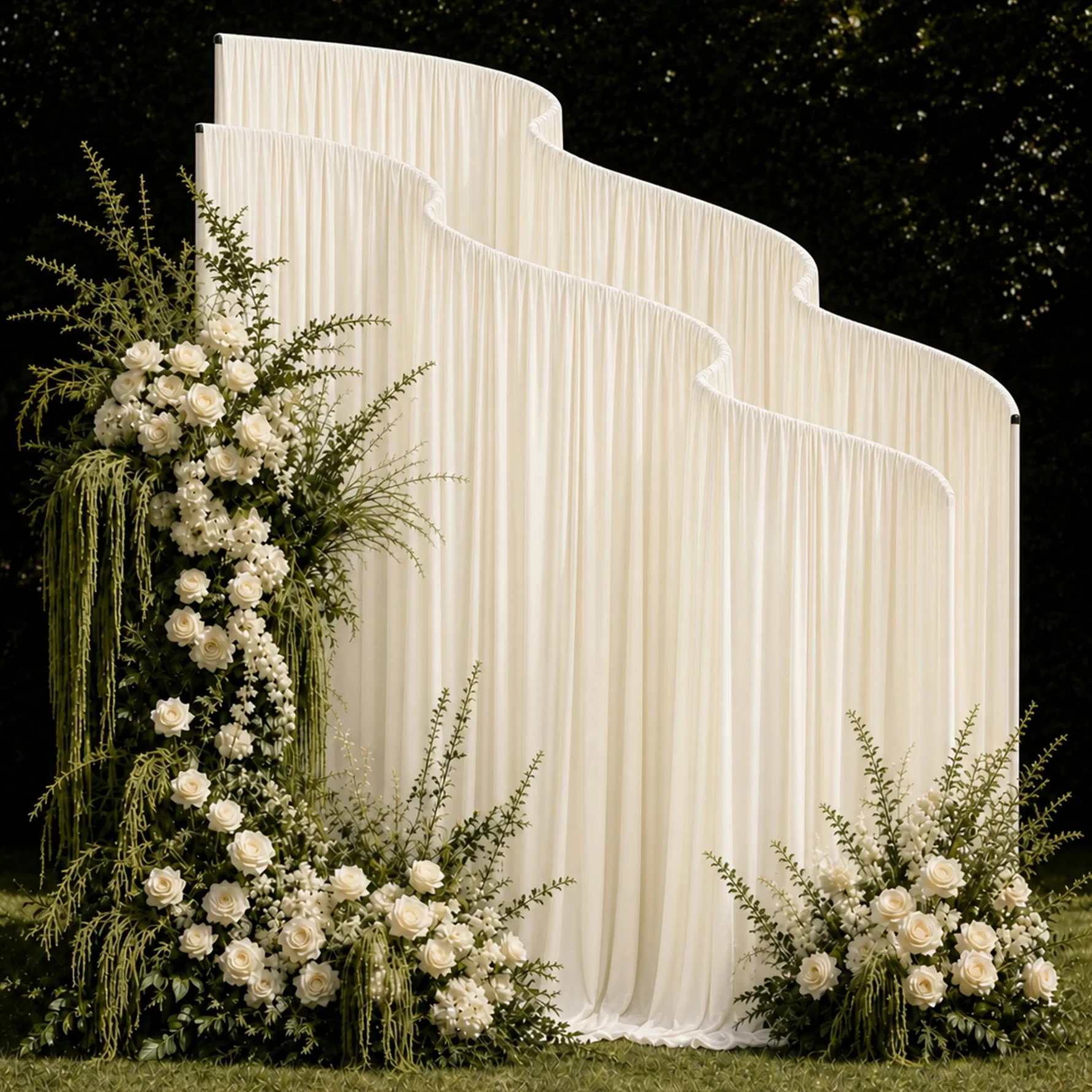 Manufacturer Direct Luxury Graceful Ivory Metal Curved Wave Arch Backdrop Stand for Nuptial Ceremonies Commencement Events