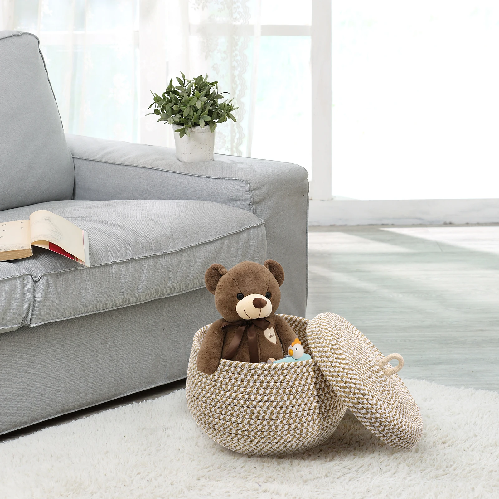 

Woven Storage Lid Round Cotton Rope ganizer for Decorative Boxes With Lids Home Decor Small Baskets Desktop Container Egg Holder